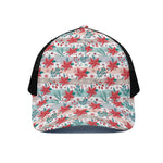 Cute Christmas Poinsettia Pattern Print Black Mesh Trucker Cap