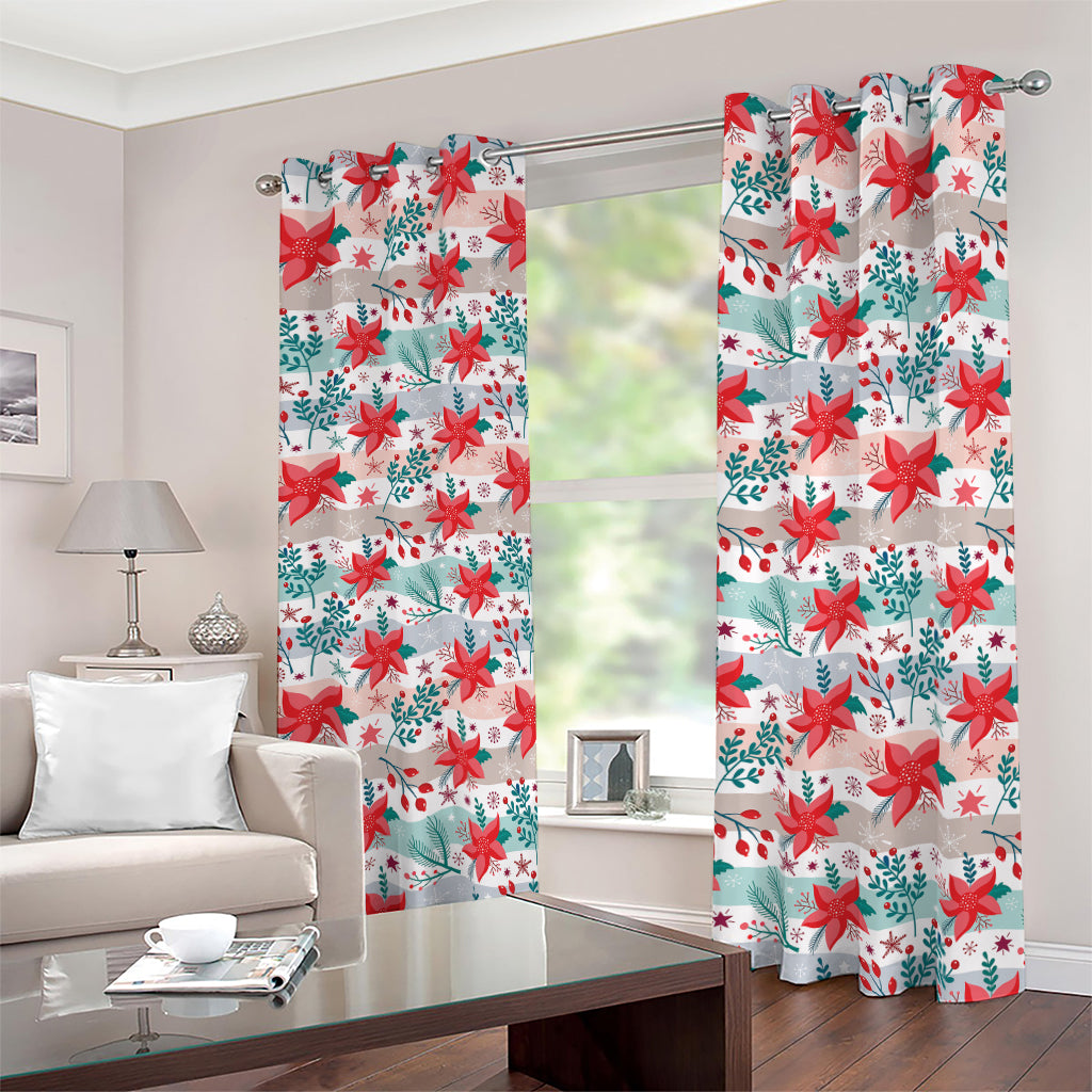 Cute Christmas Poinsettia Pattern Print Blackout Grommet Curtains
