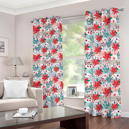 Cute Christmas Poinsettia Pattern Print Blackout Grommet Curtains