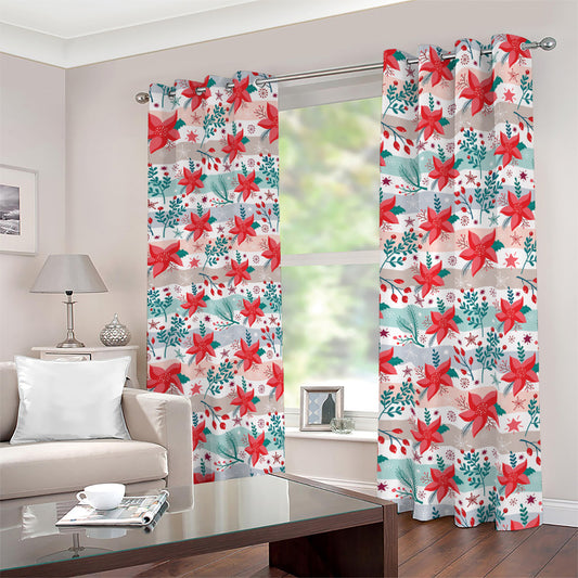 Cute Christmas Poinsettia Pattern Print Blackout Grommet Curtains