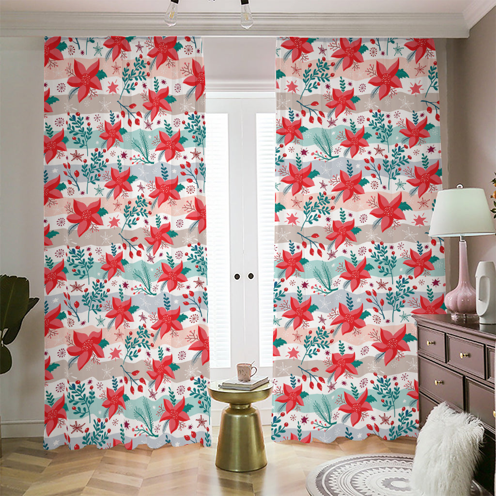 Cute Christmas Poinsettia Pattern Print Blackout Pencil Pleat Curtains