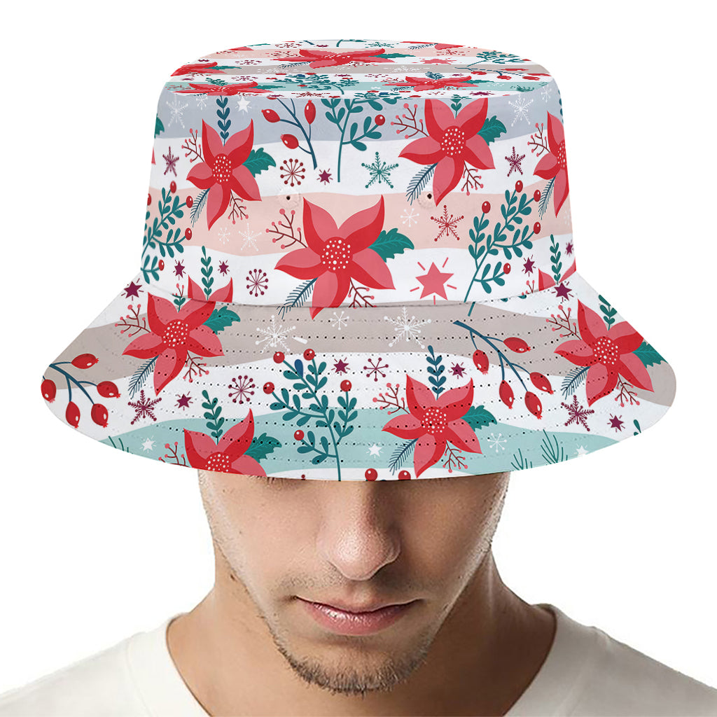 Cute Christmas Poinsettia Pattern Print Bucket Hat