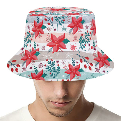 Cute Christmas Poinsettia Pattern Print Bucket Hat