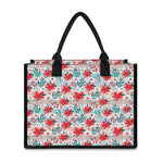 Cute Christmas Poinsettia Pattern Print Canvas Tote Bag