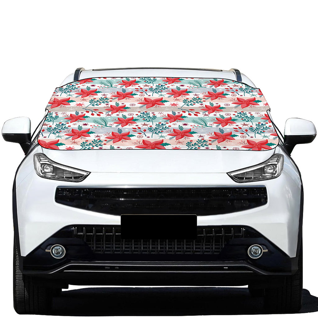 Cute Christmas Poinsettia Pattern Print Car Windshield Snow Cover