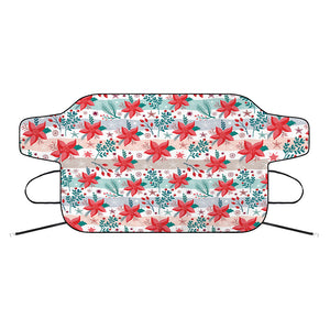 Cute Christmas Poinsettia Pattern Print Car Windshield Snow Cover