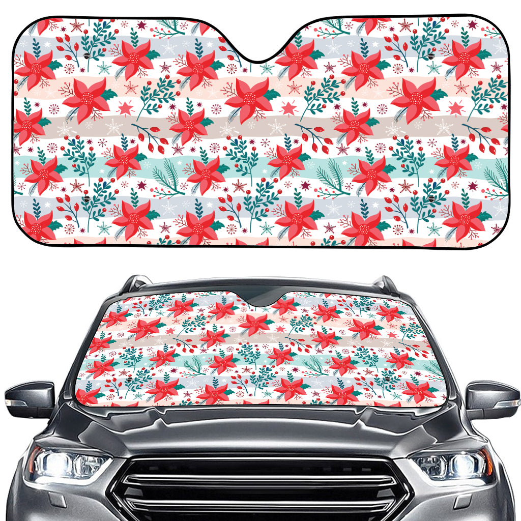 Cute Christmas Poinsettia Pattern Print Car Windshield Sun Shade