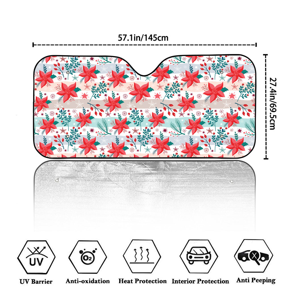 Cute Christmas Poinsettia Pattern Print Car Windshield Sun Shade