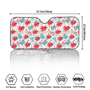 Cute Christmas Poinsettia Pattern Print Car Windshield Sun Shade