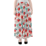 Cute Christmas Poinsettia Pattern Print Chiffon Maxi Skirt