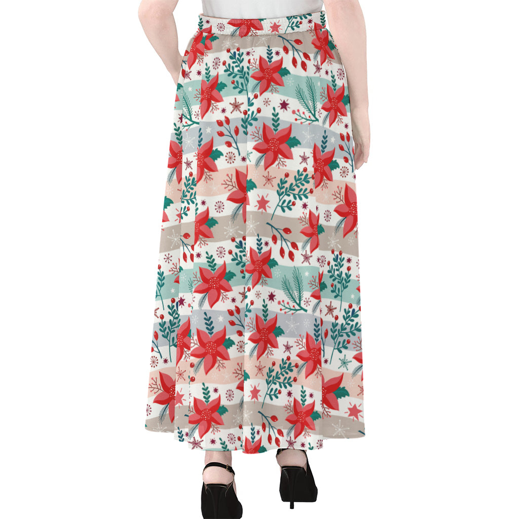 Cute Christmas Poinsettia Pattern Print Chiffon Maxi Skirt