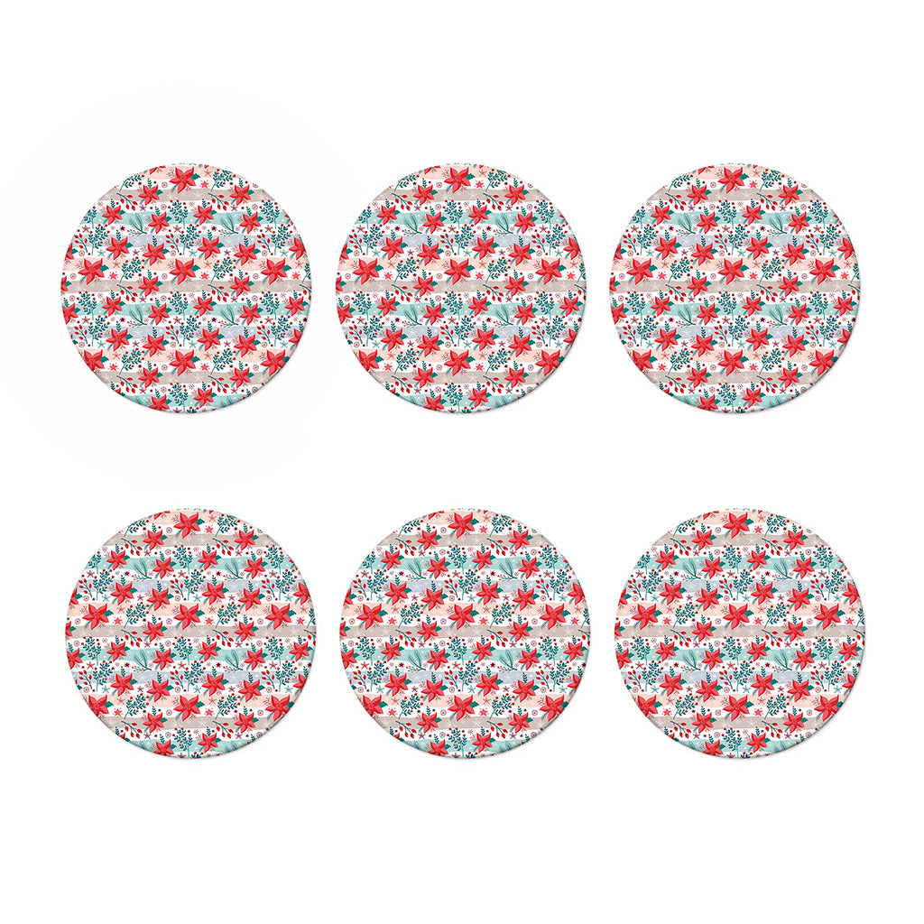 Cute Christmas Poinsettia Pattern Print Coaster Set