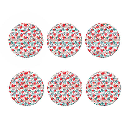 Cute Christmas Poinsettia Pattern Print Coaster Set