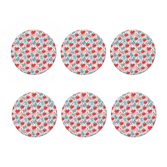 Cute Christmas Poinsettia Pattern Print Coaster Set