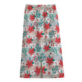 Cute Christmas Poinsettia Pattern Print Cotton Front Slit Maxi Skirt