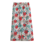 Cute Christmas Poinsettia Pattern Print Cotton Front Slit Maxi Skirt