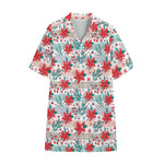 Cute Christmas Poinsettia Pattern Print Cotton Hawaiian Shirt