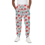 Cute Christmas Poinsettia Pattern Print Cotton Pants