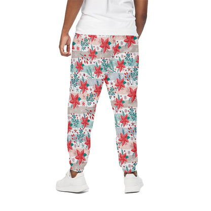 Cute Christmas Poinsettia Pattern Print Cotton Pants