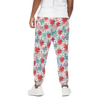 Cute Christmas Poinsettia Pattern Print Cotton Pants