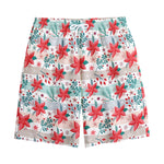 Cute Christmas Poinsettia Pattern Print Cotton Shorts