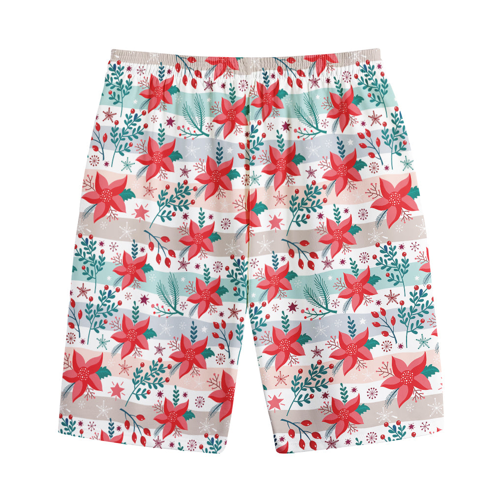 Cute Christmas Poinsettia Pattern Print Cotton Shorts