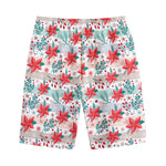 Cute Christmas Poinsettia Pattern Print Cotton Shorts