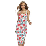 Cute Christmas Poinsettia Pattern Print Cross Back Cami Dress