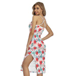 Cute Christmas Poinsettia Pattern Print Cross Back Cami Dress