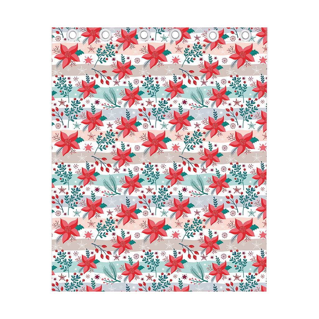 Cute Christmas Poinsettia Pattern Print Curtain