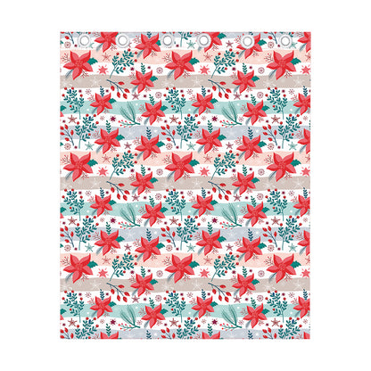 Cute Christmas Poinsettia Pattern Print Curtain