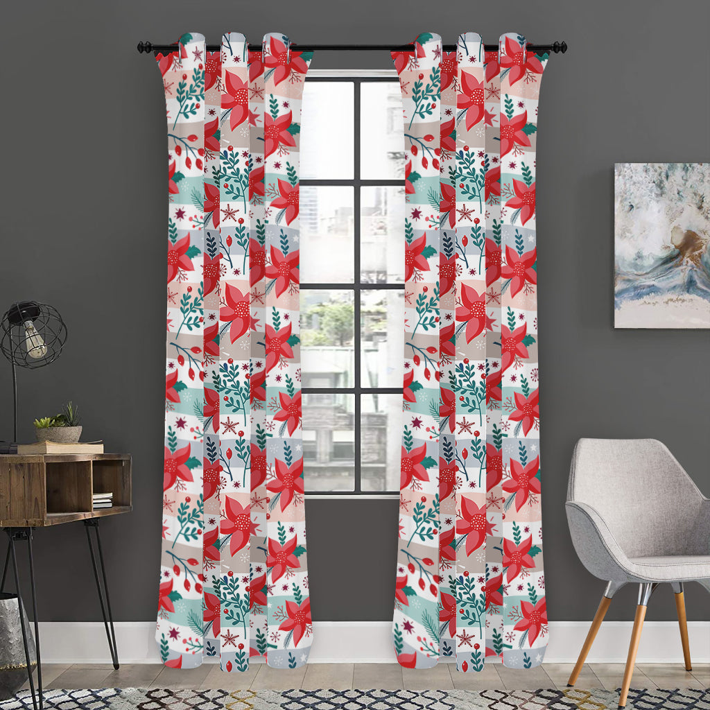 Cute Christmas Poinsettia Pattern Print Curtain