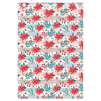 Cute Christmas Poinsettia Pattern Print Curtain