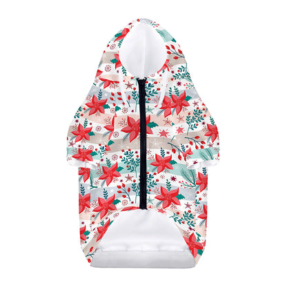 Cute Christmas Poinsettia Pattern Print Dog Zip Up Hoodie