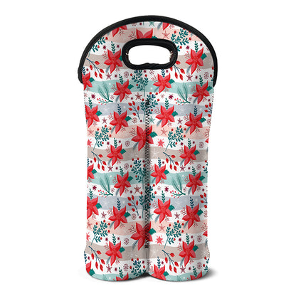 Cute Christmas Poinsettia Pattern Print Double Neoprene Wine Tote