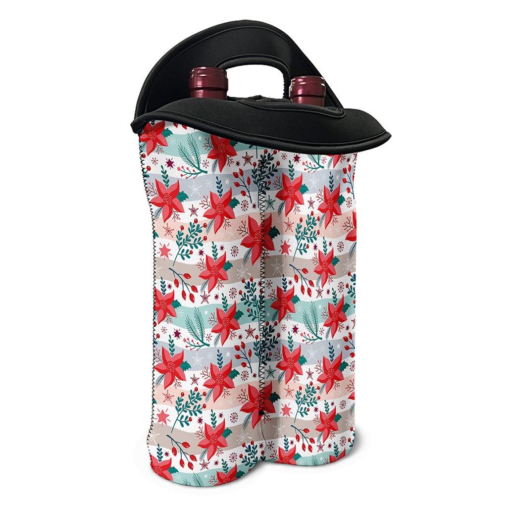Cute Christmas Poinsettia Pattern Print Double Neoprene Wine Tote
