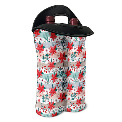 Cute Christmas Poinsettia Pattern Print Double Neoprene Wine Tote