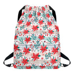 Cute Christmas Poinsettia Pattern Print Drawstring Backpack