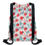 Cute Christmas Poinsettia Pattern Print Drawstring Backpack