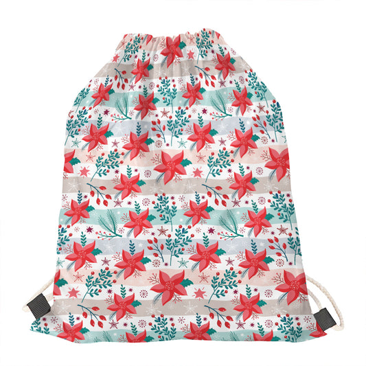 Cute Christmas Poinsettia Pattern Print Drawstring Bag