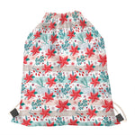 Cute Christmas Poinsettia Pattern Print Drawstring Bag