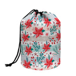 Cute Christmas Poinsettia Pattern Print Drawstring Makeup Bag