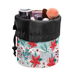 Cute Christmas Poinsettia Pattern Print Drawstring Makeup Bag