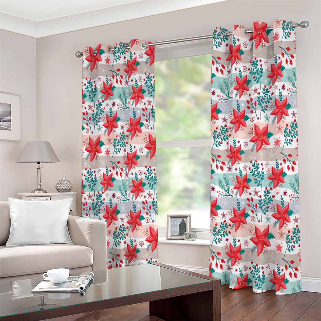 Cute Christmas Poinsettia Pattern Print Extra Wide Grommet Curtains