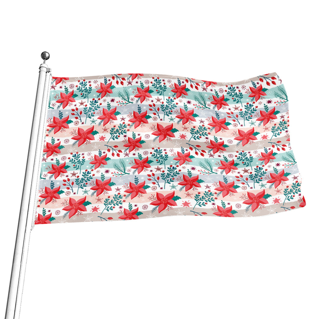 Cute Christmas Poinsettia Pattern Print Flag