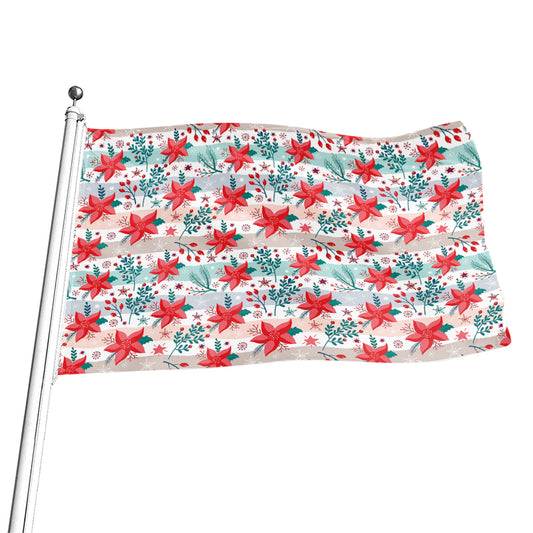Cute Christmas Poinsettia Pattern Print Flag