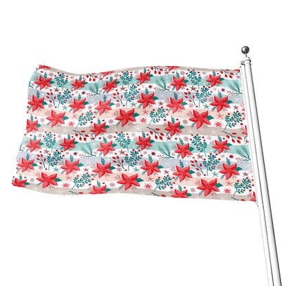 Cute Christmas Poinsettia Pattern Print Flag