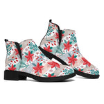Cute Christmas Poinsettia Pattern Print Flat Ankle Boots