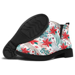 Cute Christmas Poinsettia Pattern Print Flat Ankle Boots