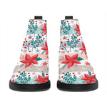 Cute Christmas Poinsettia Pattern Print Flat Ankle Boots